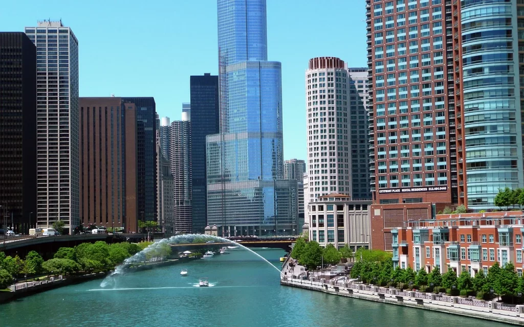 View of the river running through downtown chicago