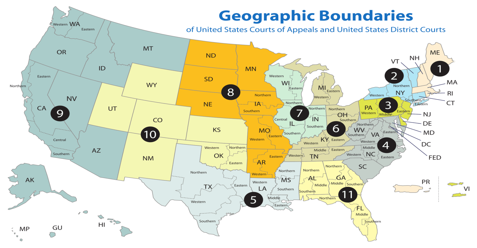 Geographic boundaries of the United States Courts